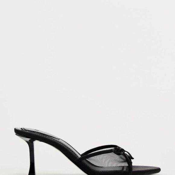 New ZARA Mesh Bow Sandals Black - Picture 3 of 4